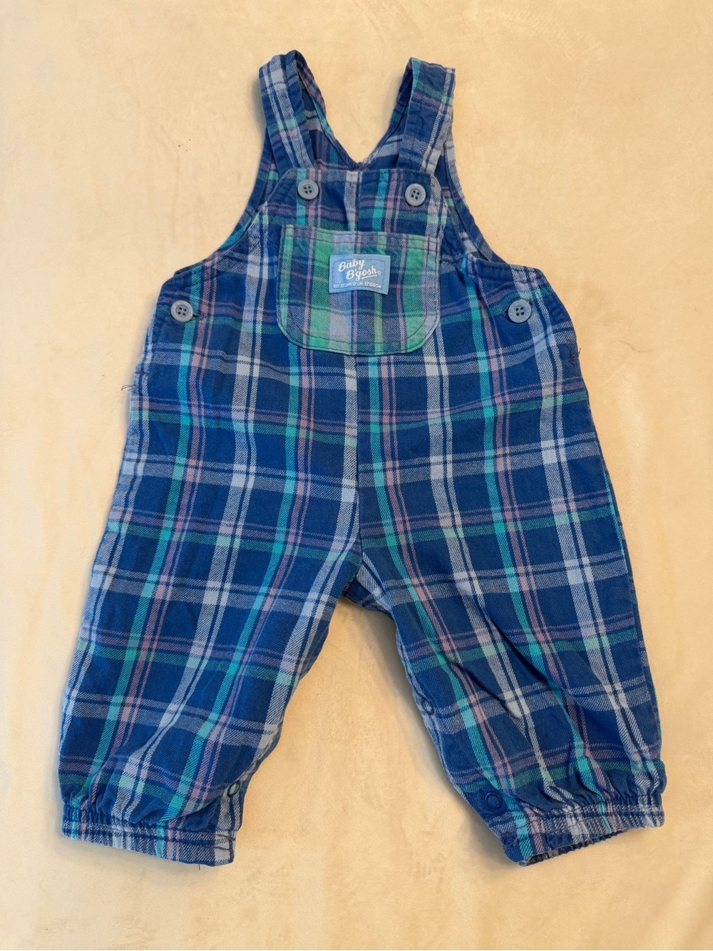 VTG! Oshkosh B’Gosh Blue Plaid Overalls for Baby, sz 6-9 Months